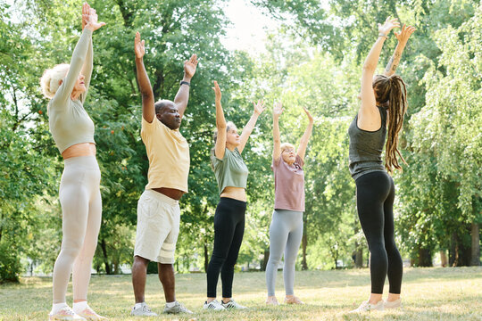 Group Of Senior People Exercising Together With Coach Outdoors In The Park