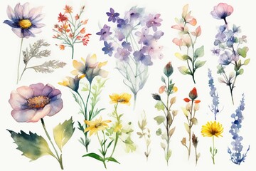 watercolor wildflowers. Generative AI