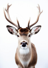 Animal portrait of a reindeer on a white background conceptual for frame