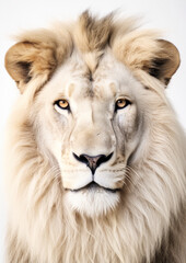 Animal portrait of a white lion on a white background conceptual for frame