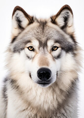 Animal portrait of a white wolf on a white background conceptual for frame