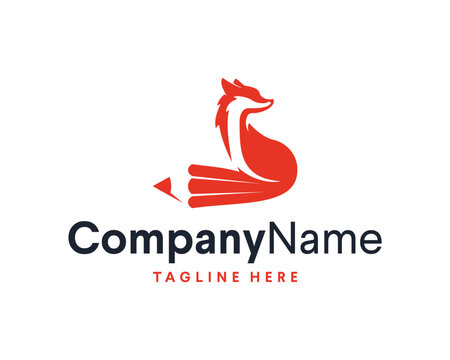 Fox and Pencil, Combination Logo, Cartoon, Illustration, Vector