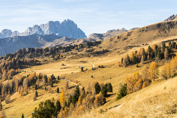 Fototapeta na wymiar Autumn mountain landscape in South Tyrol in Italy, useable as background or wallpaper