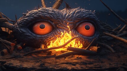 fantasy drawing of a campfire with eyes Generative Ai