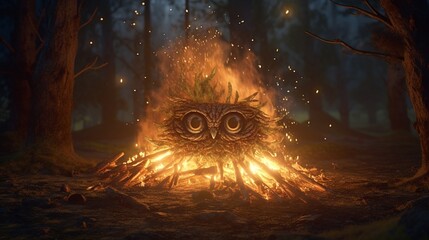 fantasy drawing of a campfire with eyes Generative Ai