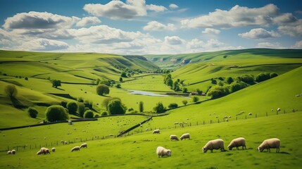 england rolling english hills illustration countryside rural, scenic hill, trees grass england rolling english hills - obrazy, fototapety, plakaty