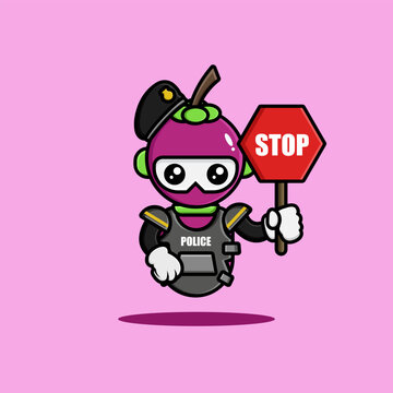 The mangosteen robot wearing police uniform
