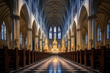 Hallowed Cathedral interior old. Europe city. Generate Ai