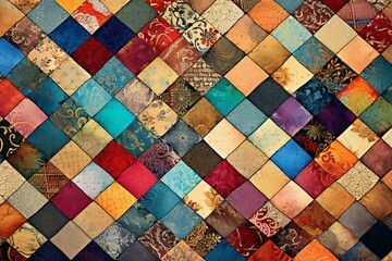 Print-ready seamless patchwork collage mix quilt pattern print. Generative AI - obrazy, fototapety, plakaty