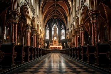 Obraz premium Majestic Cathedral interior old. Europe city. Generate Ai