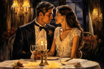 Romantic Dinner By Candlelight Painted With Crayons