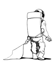 Astronaut with flag and spray can illustration © Michael