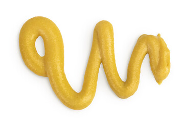 Mustard sauce isolated on white background. Top view. Flat lay