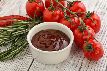 Tomato barbecue sauce on the bowl