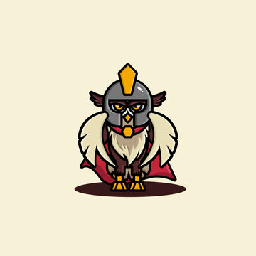 Cute owl gladiator cartoon character