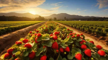 Washable wall murals Meadow, Swamp agriculture countryside strawberry fields illustration farm summer, garden fresh, season farming agriculture countryside strawberry fields