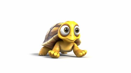 Obraz premium running fast turn left cute yellow turtle with big Generative Ai