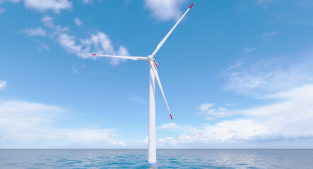 Ocean Wind Farm. Windmill farm in the ocean. Offshore wind turbines in the sea. 