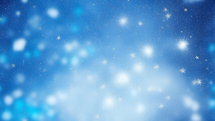 Picturesque winter background with snowflakes on a blue blurred background, AI generation