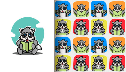 Seamless pattern cute raccoon cartoon