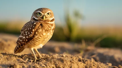 Foto op Plexiglas bird prairie burrowing owl illustration nature brown, wild wildlife, hunter animal bird prairie burrowing owl © sevector