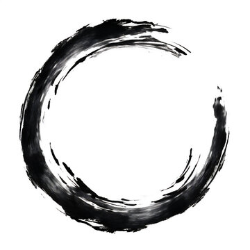 Artistic Enso Zen Circle in Black Ink on White Background - An Element of Japanese Calligraphy and Spirituality - Circle of Enlightenment, Unity, Wholeness & Emptiness. Generative AI.