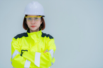 Asian engineer woman on white background