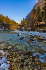 Rope bridge on the river Soca, Triglavski national park, Slovenia