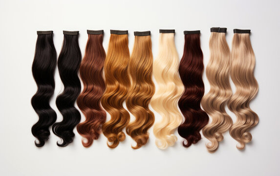 Various colors of hair extension bundles. Generative AI