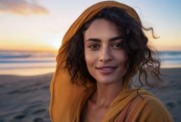 Fototapeta premium Selfie of a young woman at a beach area