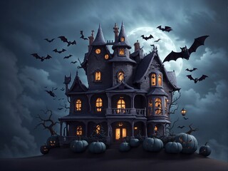 Fototapeta na wymiar haunted house halloween 3d funny