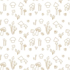 boho mushrooms doodle pattern pastel beige paper design