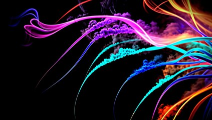 (4K) Abstract wallpaper design. Colorful display of smoke, lines and particles AI