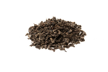 Dried tea leaves isolated on a white background.