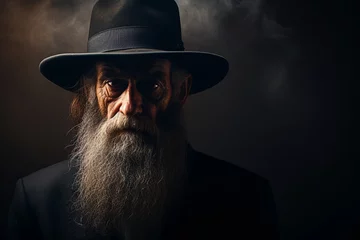 Foto op Plexiglas frontal portrait of an old jewish rabbi with long beard and hat © Echelon IMG