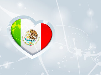 Mexico Flag in the form of a 3D heart and abstract paint spots background