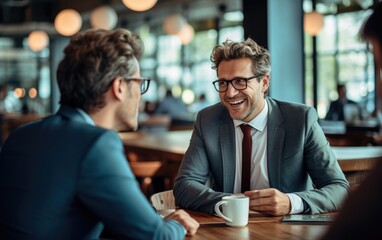 Talk between smiling businessmen. Generative AI