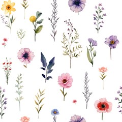 Seamless pattern  with wild watercolor flowers - 649870134