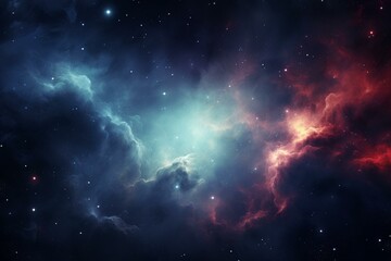 Stunning nebula amidst stars, emitting light sparks in dark space. Blank background. Generative AI