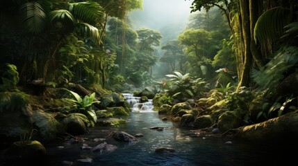 green southeast asian rainforest illustration environment forest, jungle tree, natural wood green...