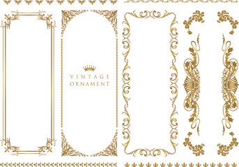 Gold vintage frames. Set of Decorative and borders set, photo frame floral for picture, Vector design, decoration border