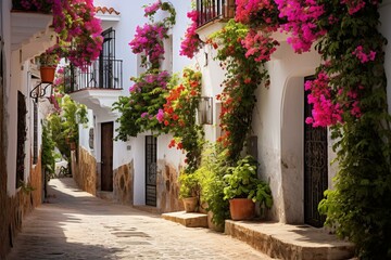A charming, quaint street in Marbella's historic district, Malaga province, Andalusia, Spain. Generative AI