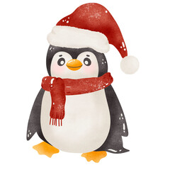 Cute Penguin Christmas Hand drawn illustration, Christmas clipart, Holiday Clipart