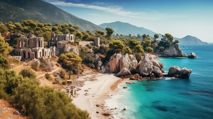 turkey turkish riviera sandy illustration beach people, coast sea, summer turquoise turkey turkish riviera sandy - obrazy, fototapety, plakaty