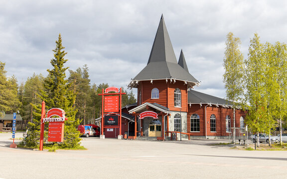 Rovaniemi, Finland - June 6, 2023: Christmas village tourist attraction at the arctic circle in Rovaniemi, Finland