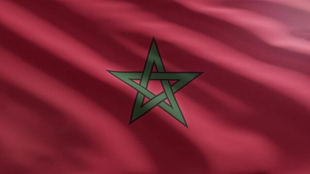 Animation of the national flag of Morocco. Animation of waving the patriotic flag symbol of African Morocco country. Animation of the Morocco flag with a star on red background. Politics. Banner