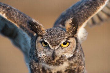 Great-Horned Owl (Bubo Virginianus) Flapping Wings; Wyoming, United States Of America