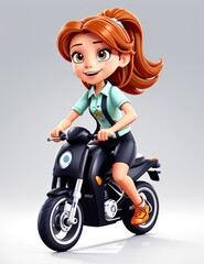 Obraz na płótnie Canvas 3D Render of Little Girl Riding a Motorcycle on gray background