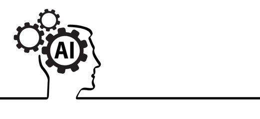 Artificial intelligence AI pictogram. Technology related to artificial intelligence, computers and systems that are intelligent, graphic of robot. Vector ai generated logo or symbol. Tech icon