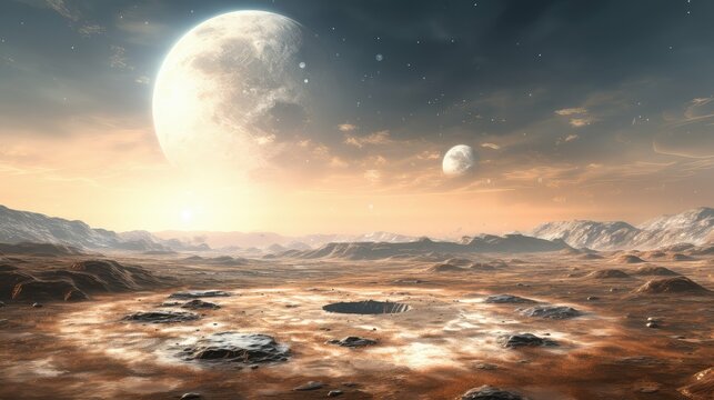 science moon space landscape illustration background blue, astronomy universe, fantasy cosmos science moon space landscape
